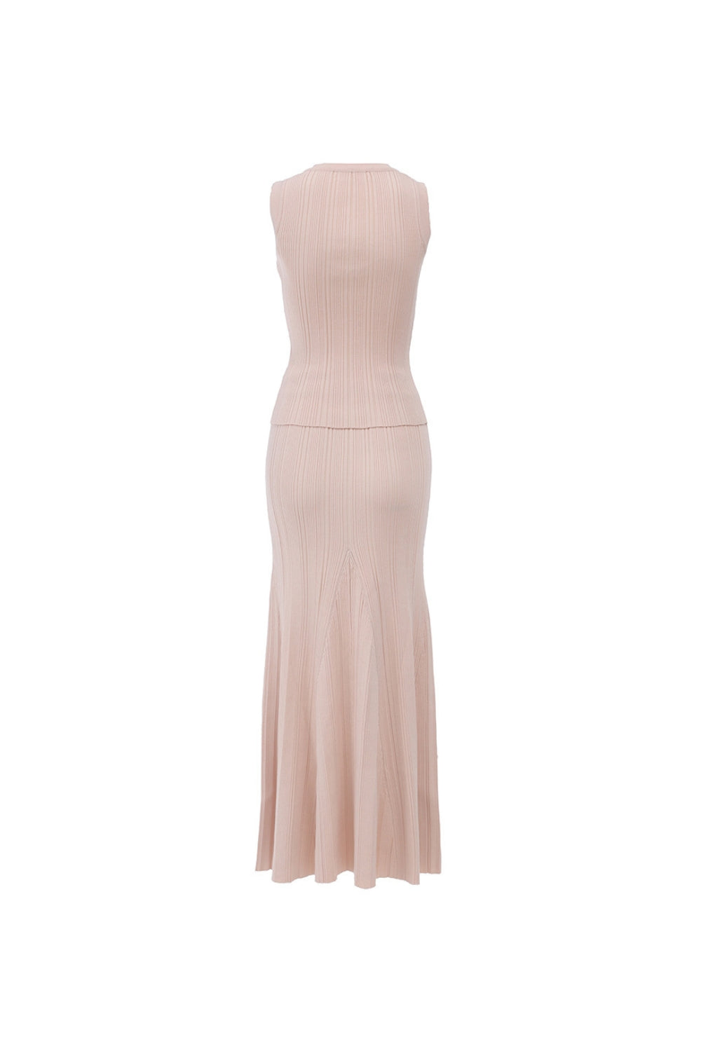 Sleeveless Knitted Dress Top Skirt Set in Apricot