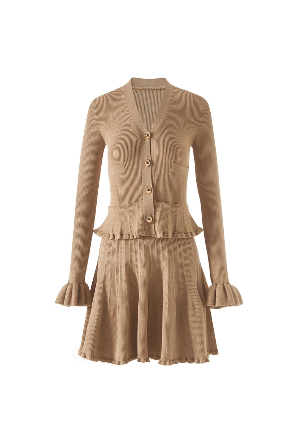 Gold Lurex Peplum Knit Mini Dress