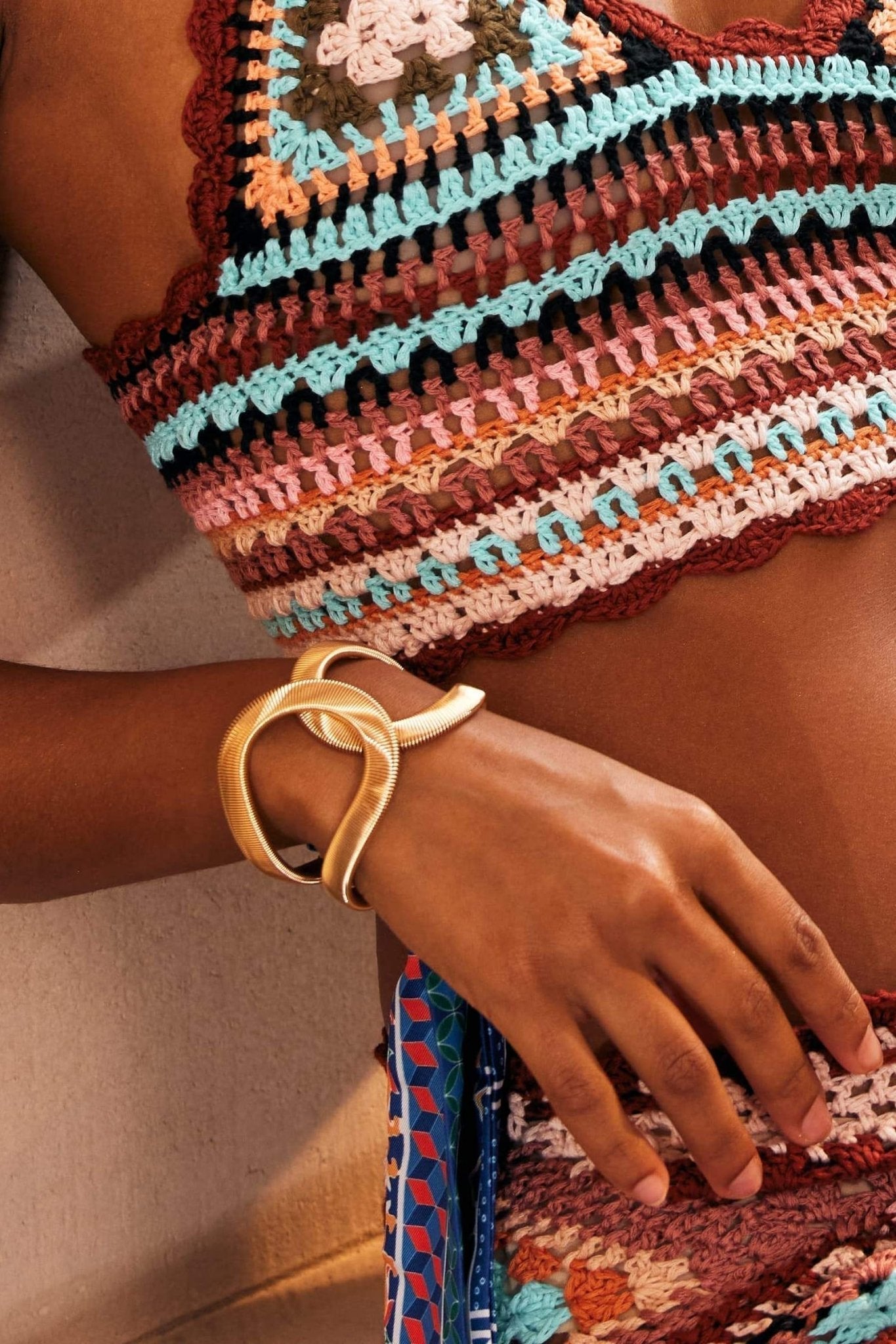 Ribbed Texture Gold Open Cuff Bangle Bracelet