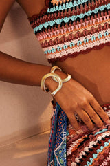 Ribbed Texture Gold Open Cuff Bangle Bracelet