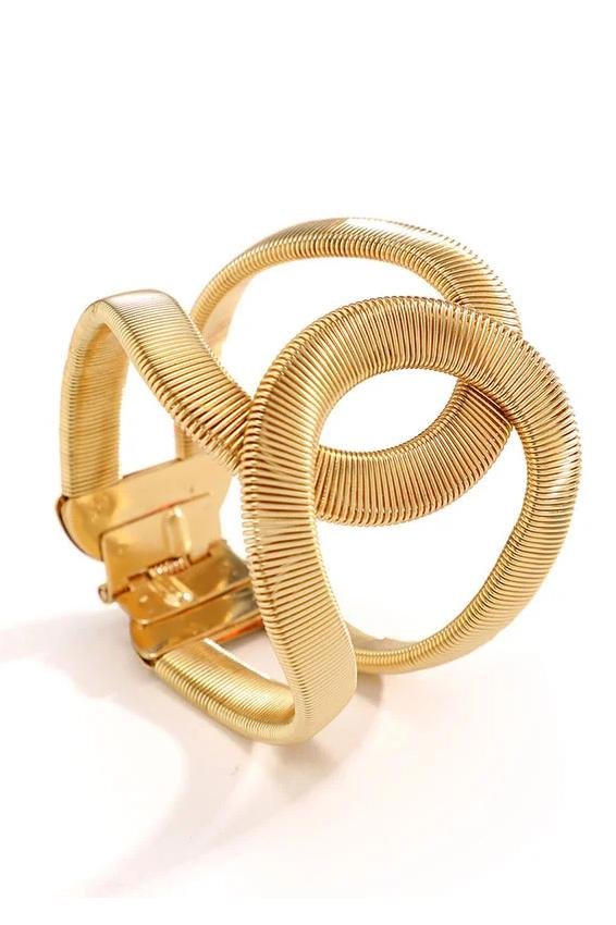 Ribbed Texture Gold Open Cuff Bangle Bracelet