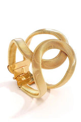 Ribbed Texture Gold Open Cuff Bangle Bracelet