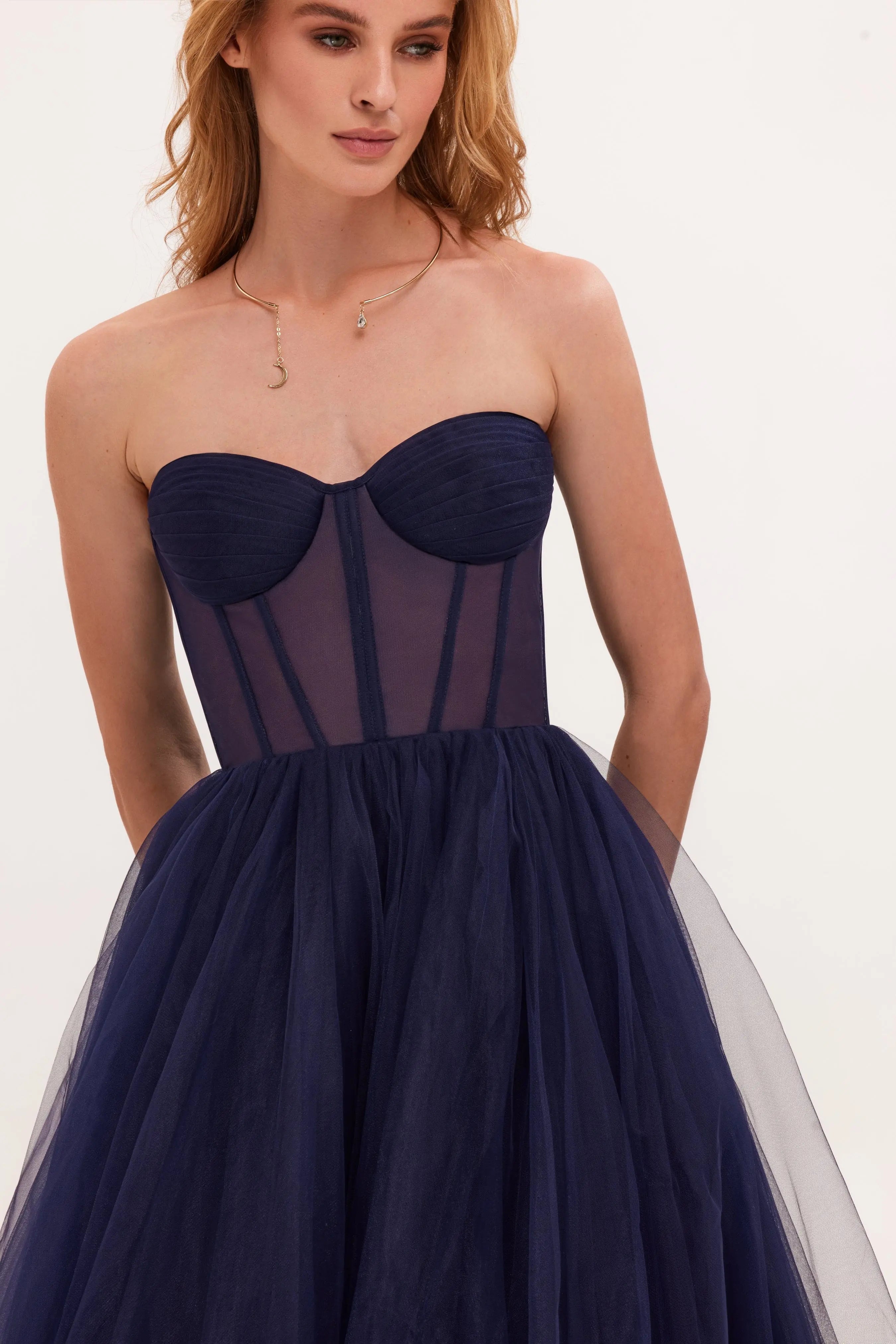 Navy Puffy Midi Dress
