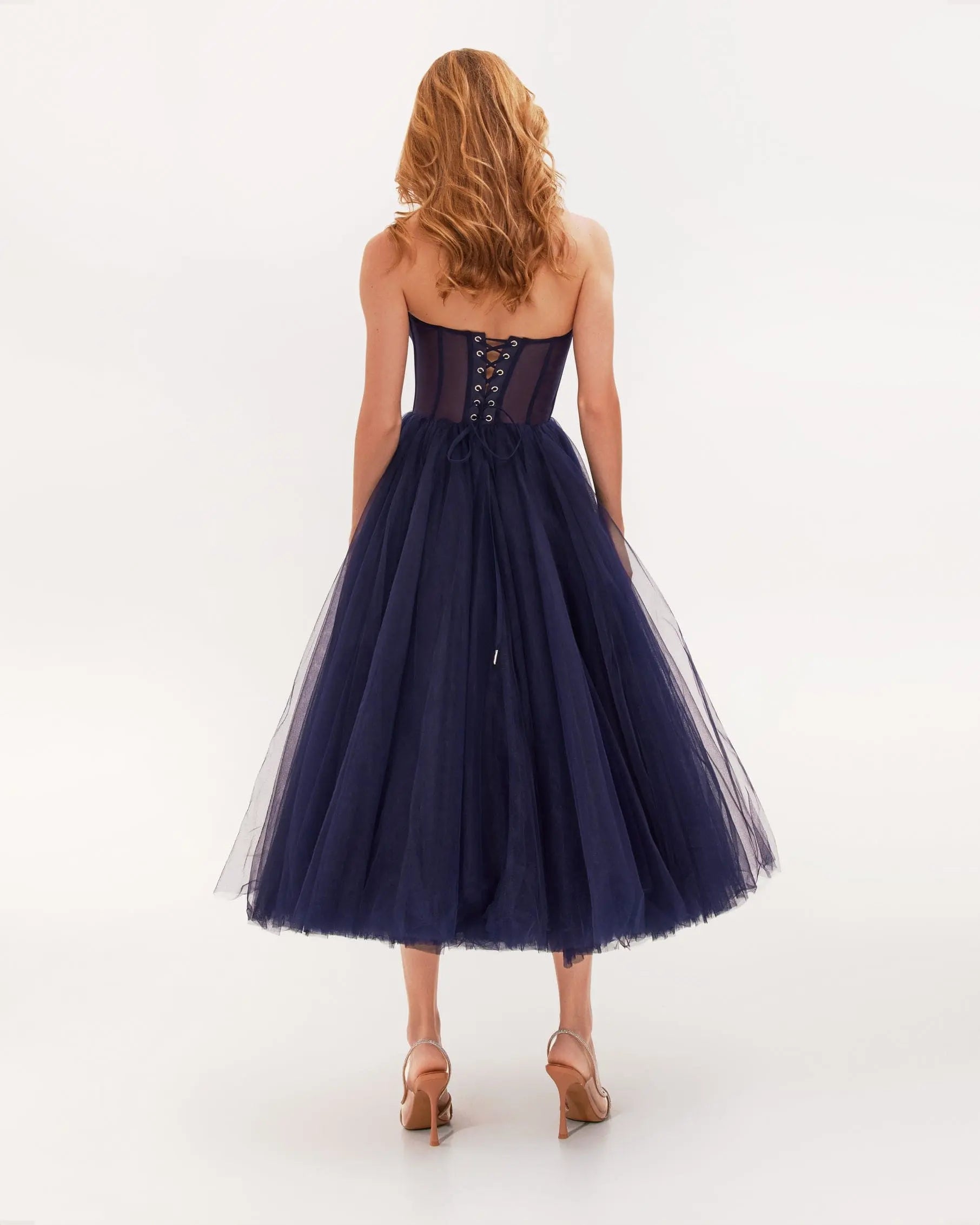 Navy Puffy Midi Dress