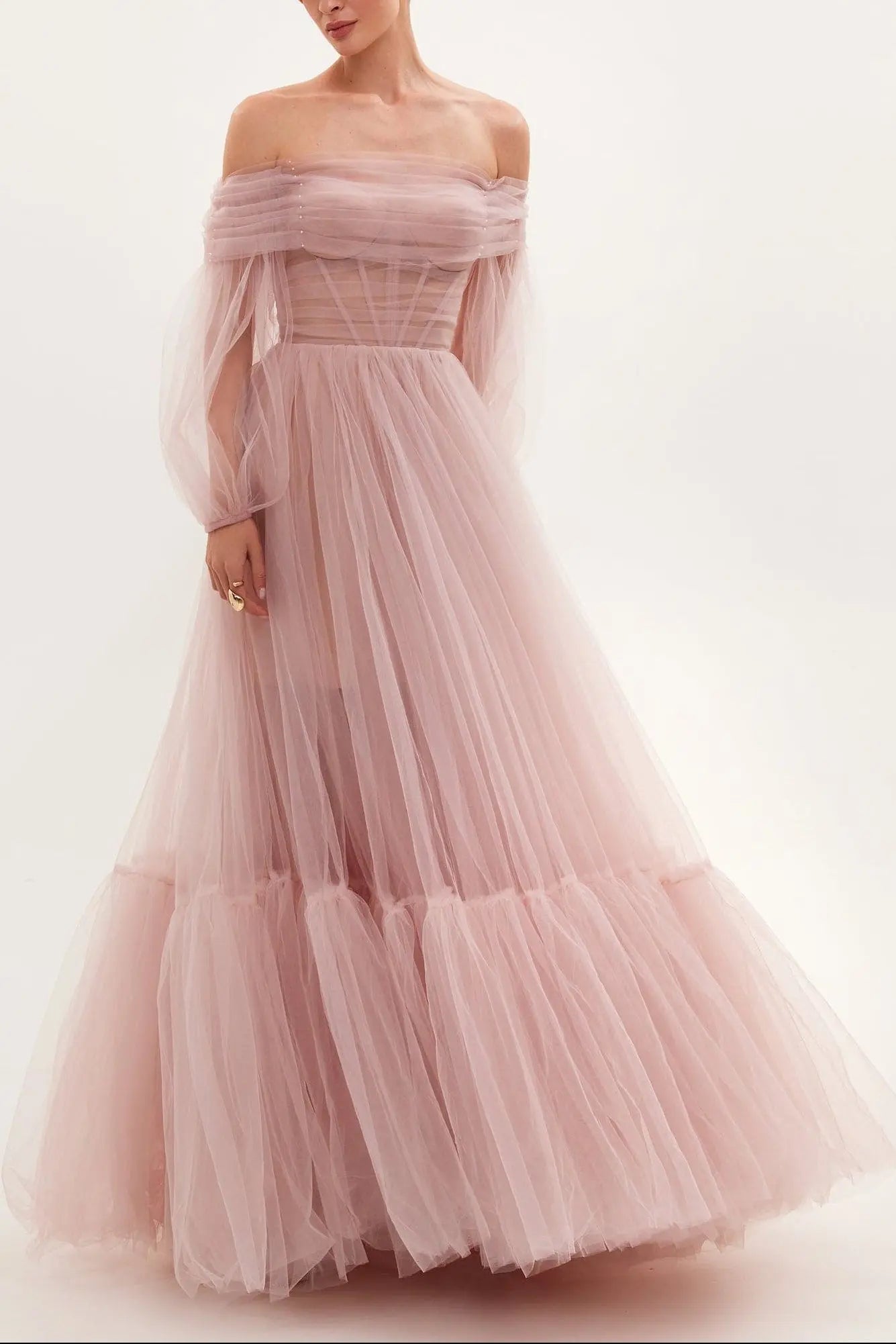 Rose Sheer Sleeves Maxi Dress