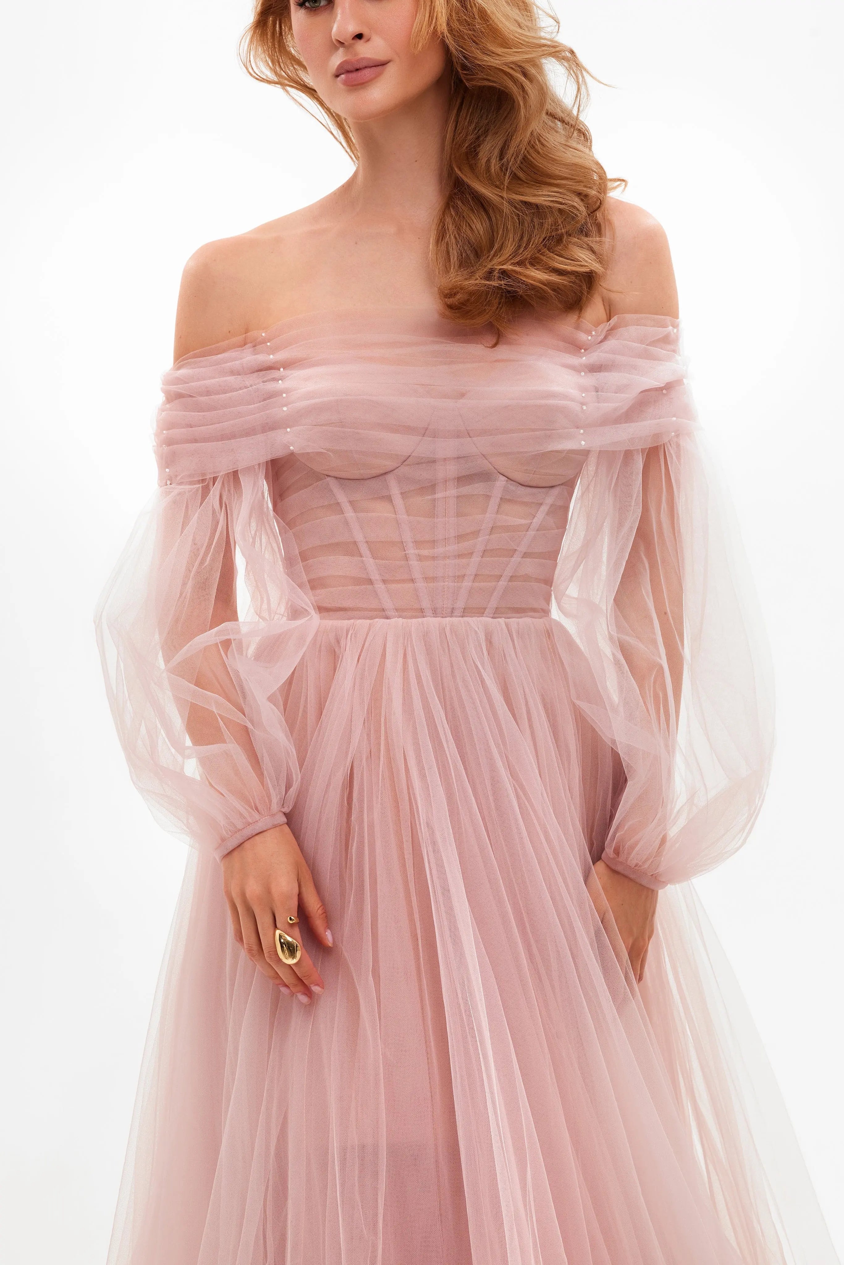 Rose Sheer Sleeves Maxi Dress
