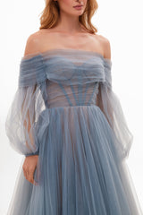 Ocean Sheer Sleeves Maxi Dress