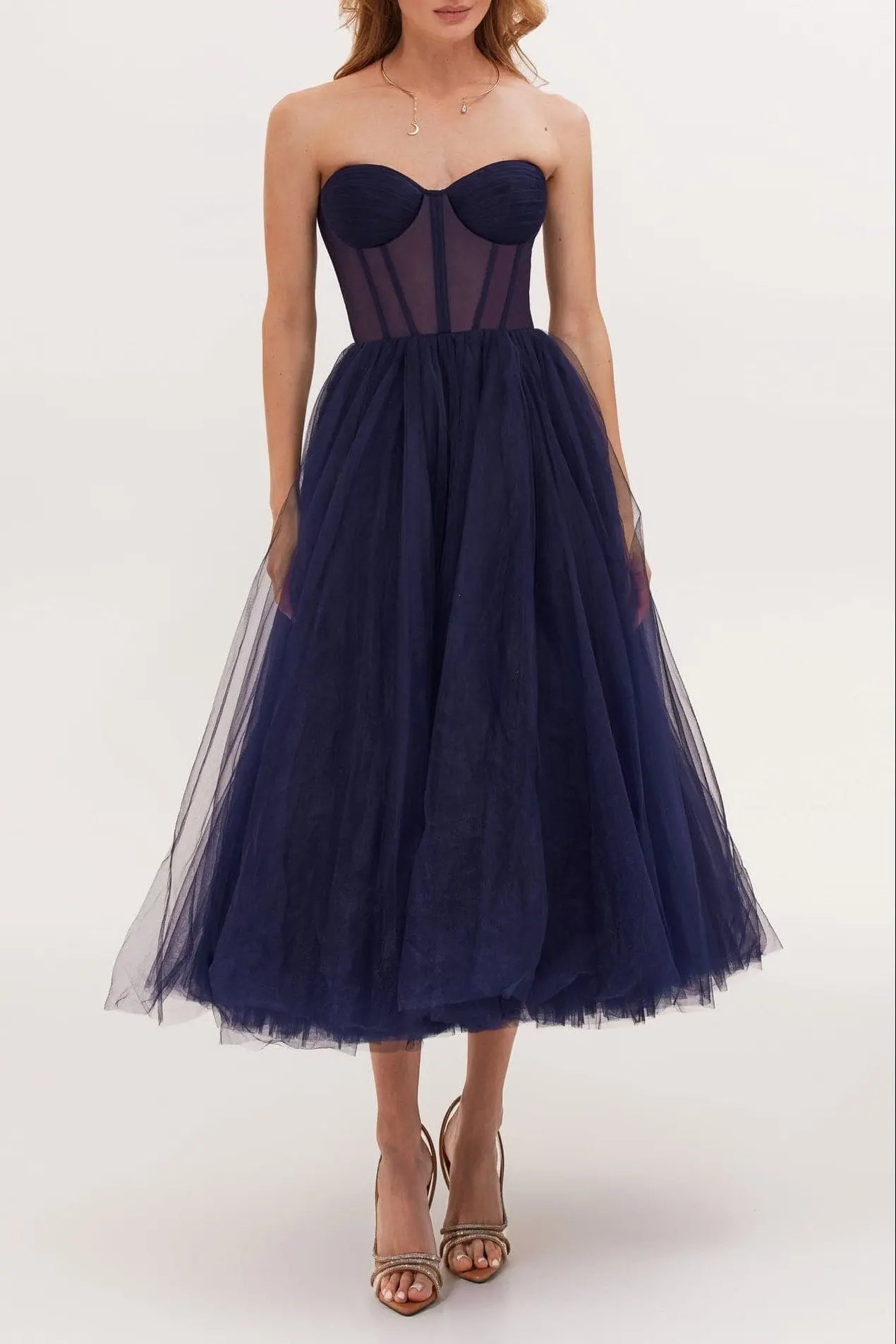 Navy Puffy Midi Dress