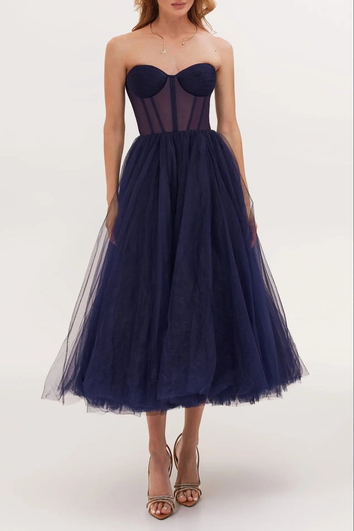 Navy Puffy Midi Dress