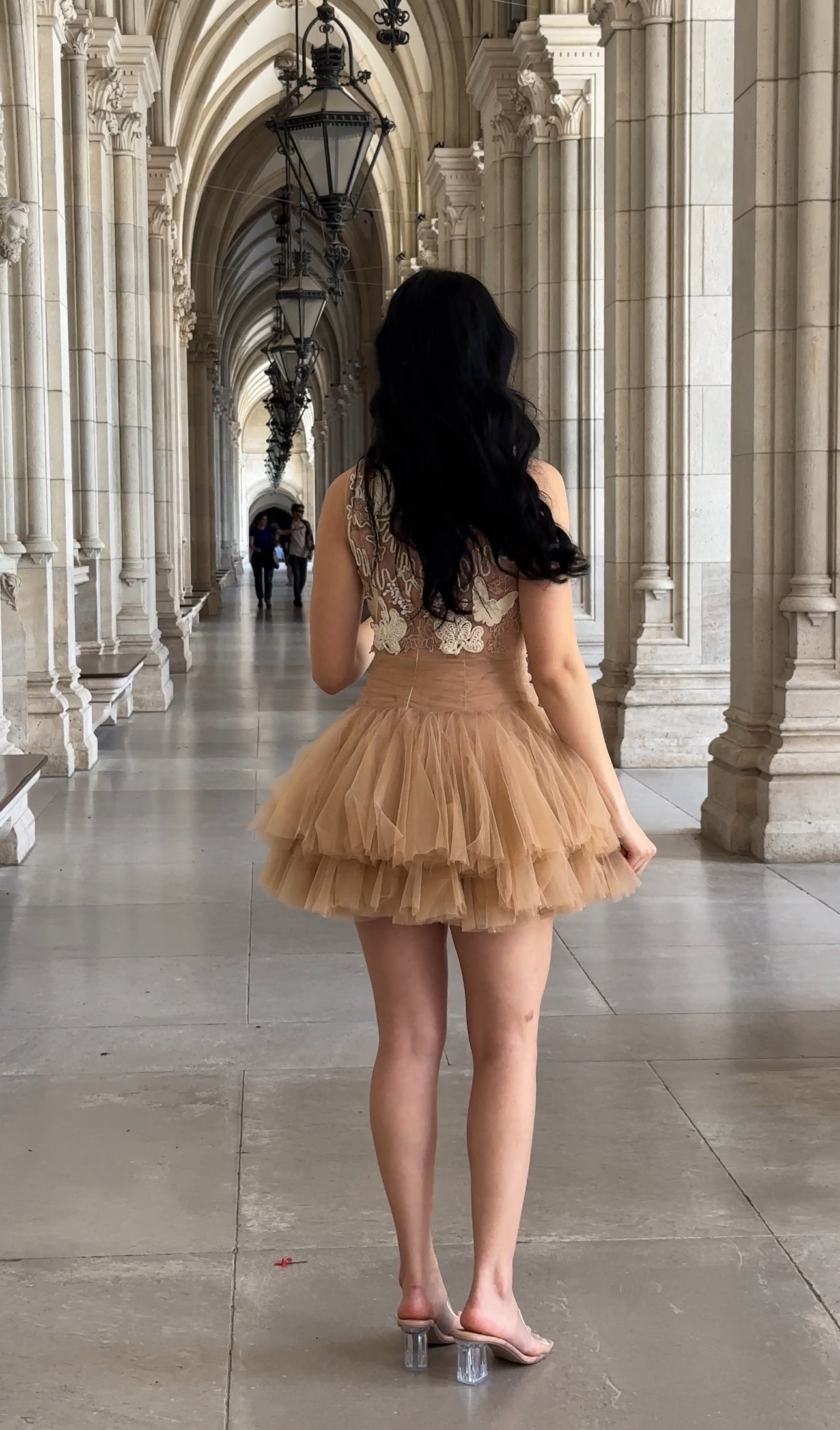Beige Mini Dress with 3D Applique