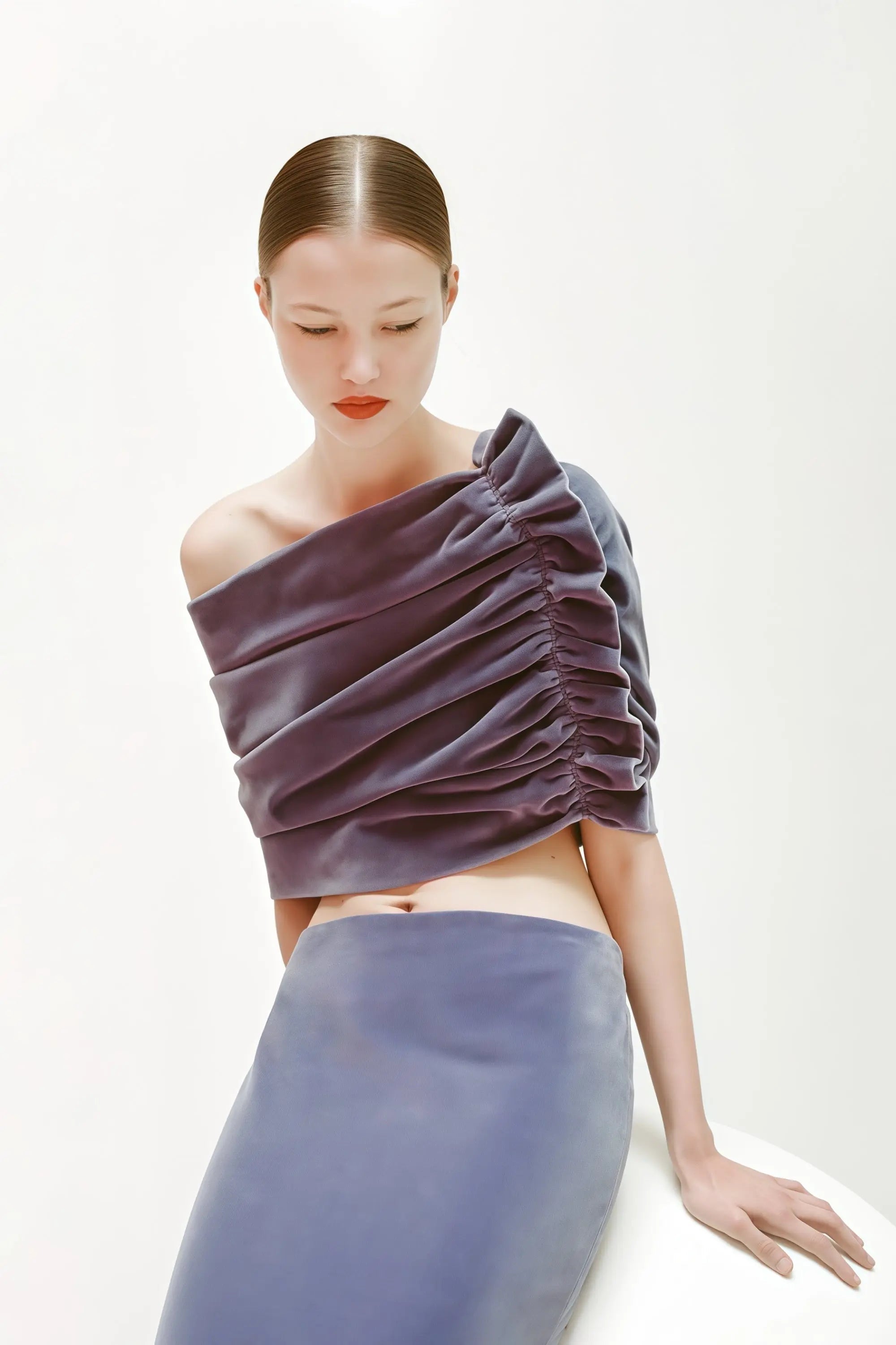 Purple Asymmetrical Cropped Top Skirt Two-piece Set