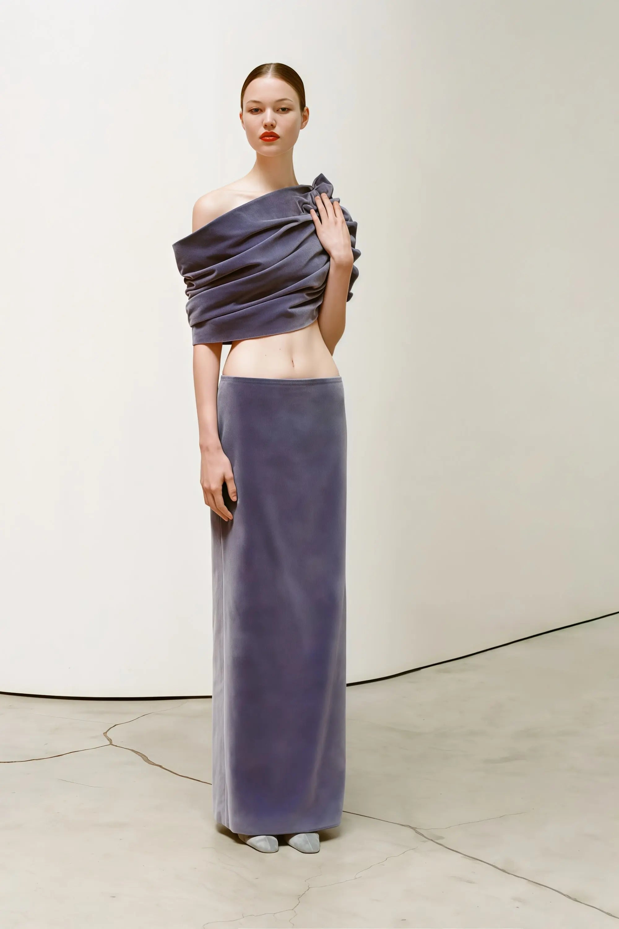 Purple Asymmetrical Cropped Top Skirt Two-piece Set