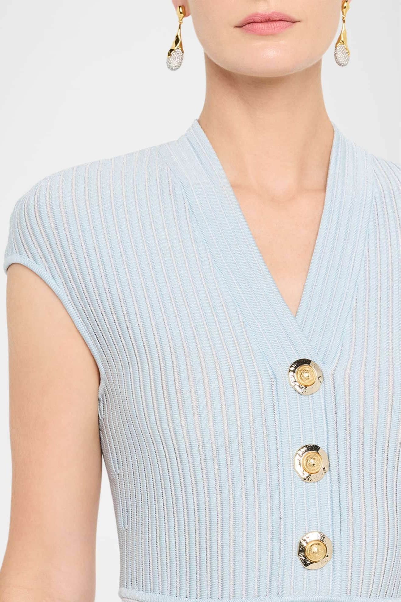Short-Sleeve Flechage Knit Flare Mini Dress in Blue