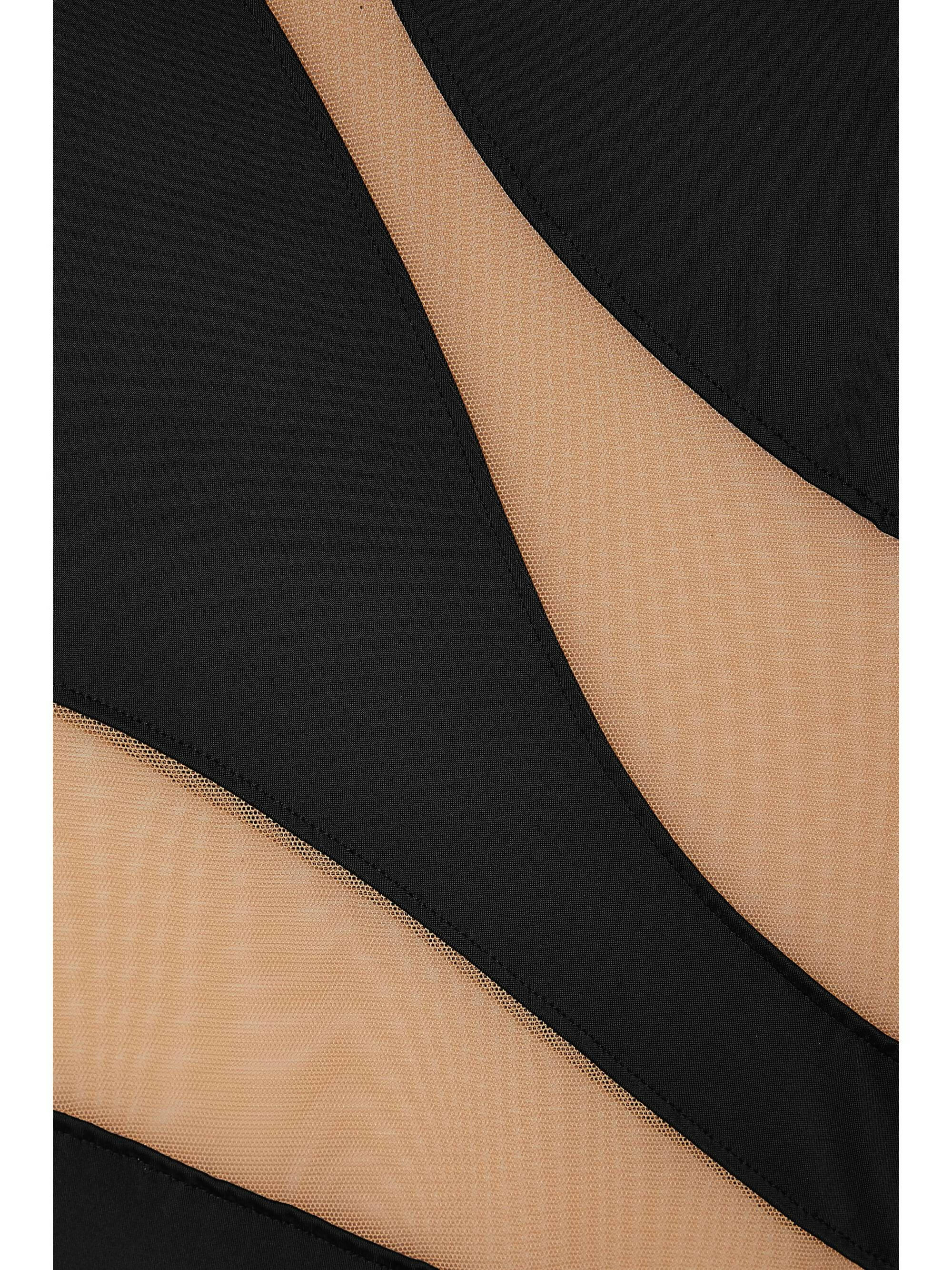 One-Shoulder Mesh-Paneled Stretch-Jersey Gown
