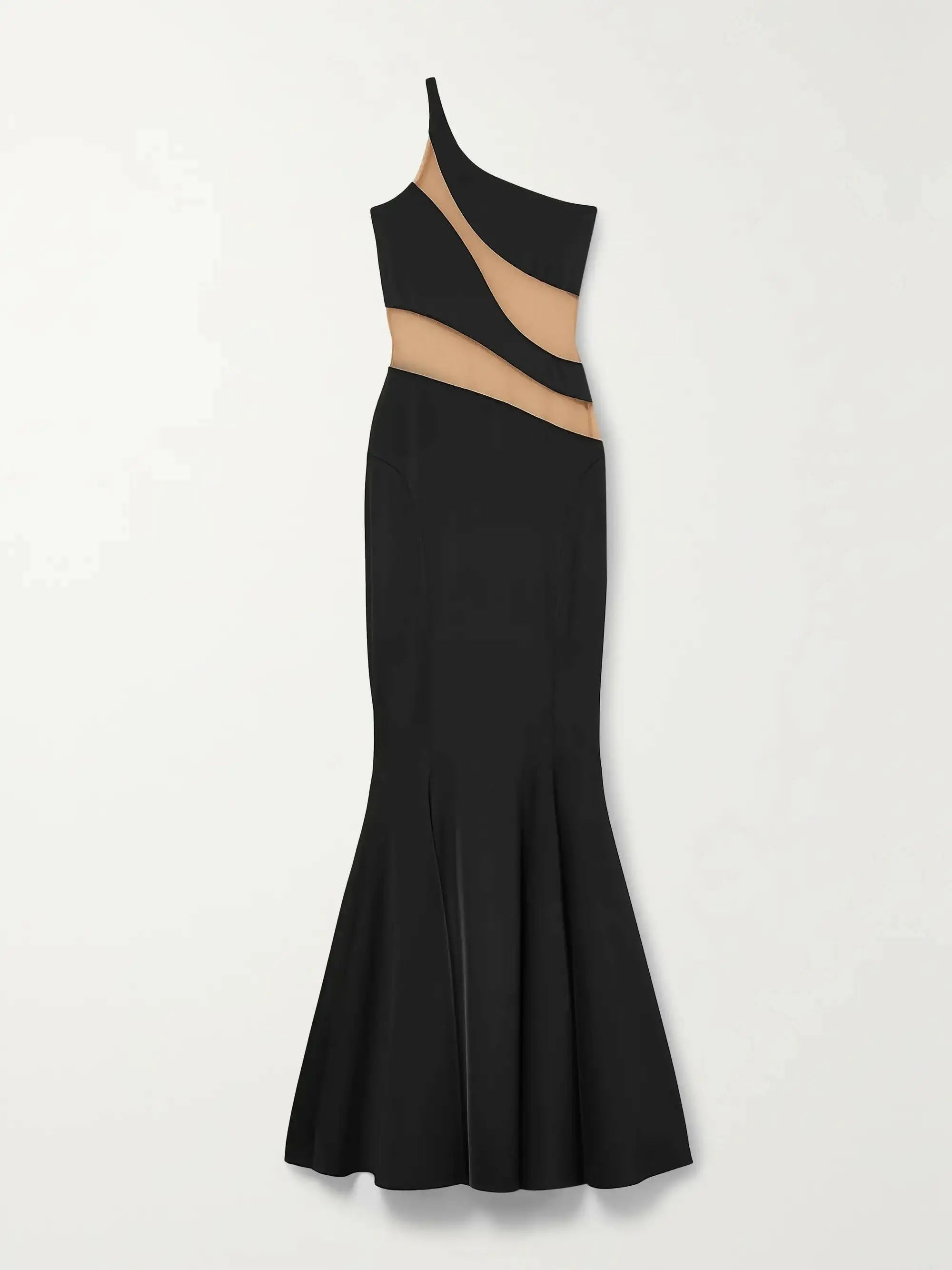 One-Shoulder Mesh-Paneled Stretch-Jersey Gown