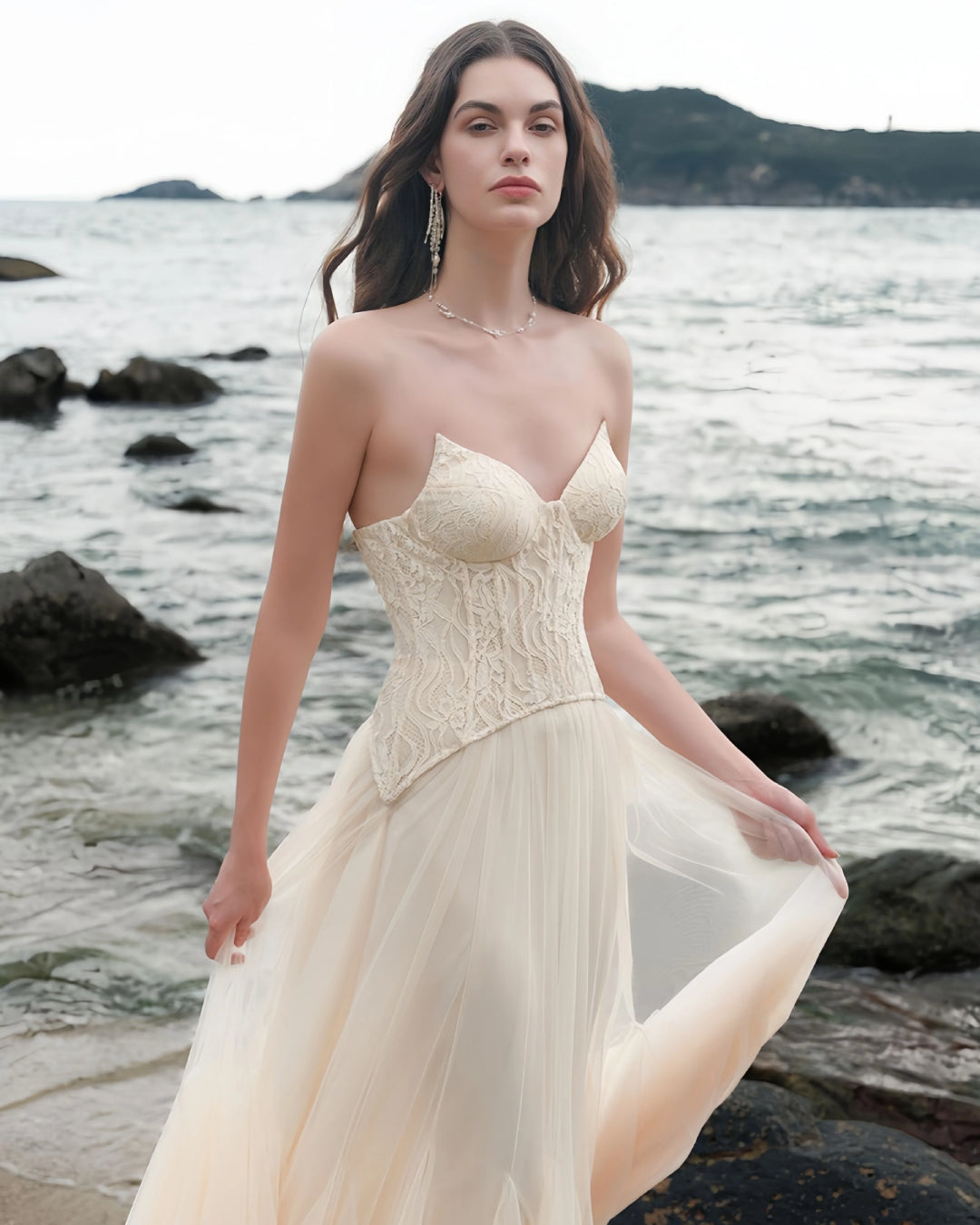 Lace Corset Maxi Dress â€?Apricot