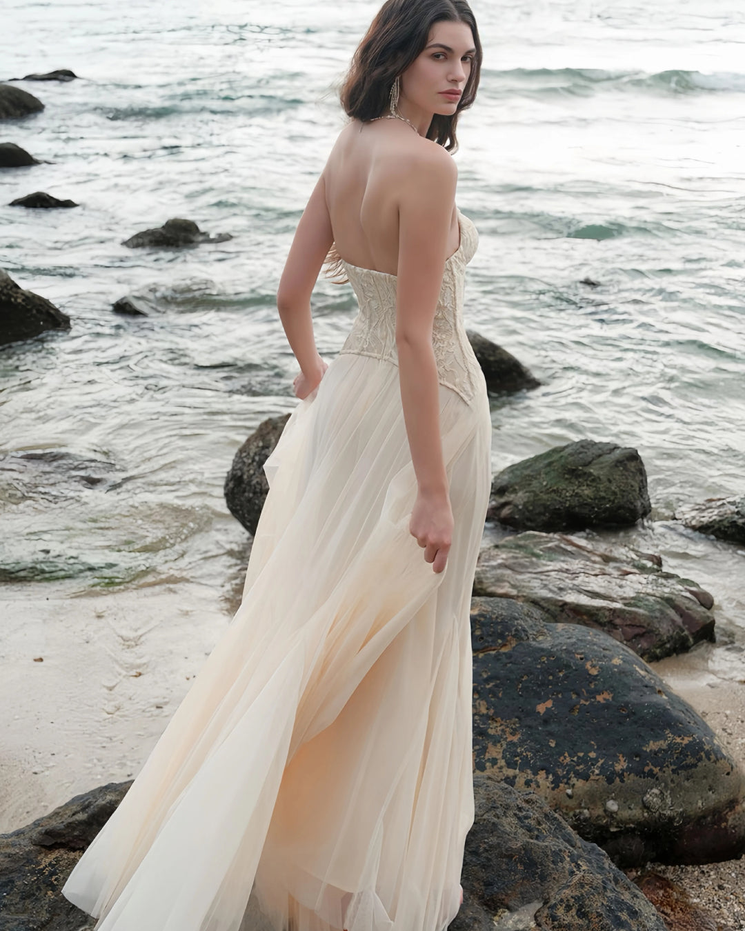 Lace Corset Maxi Dress â€?Apricot