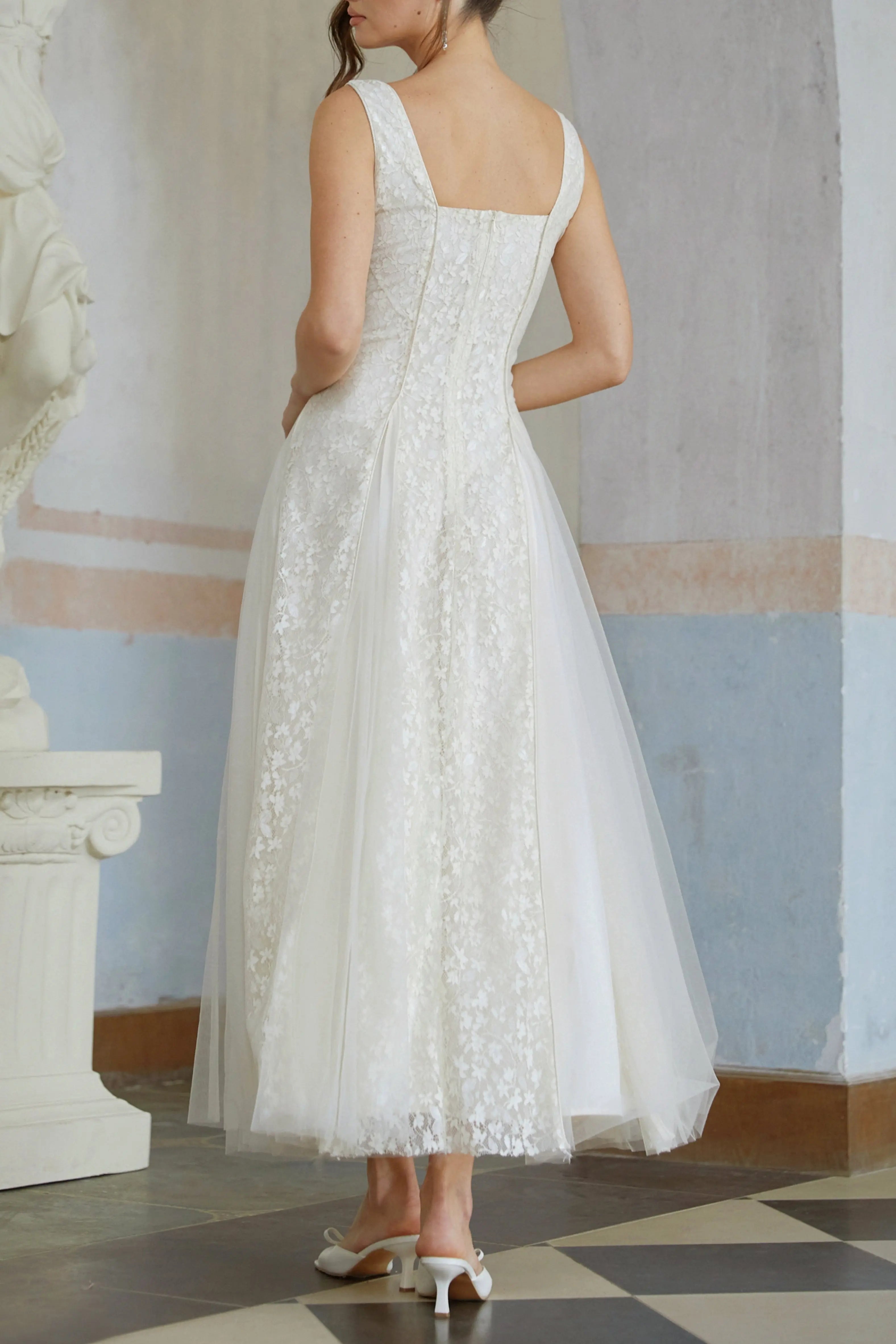 Neutral Lace Maxi Dress in White
