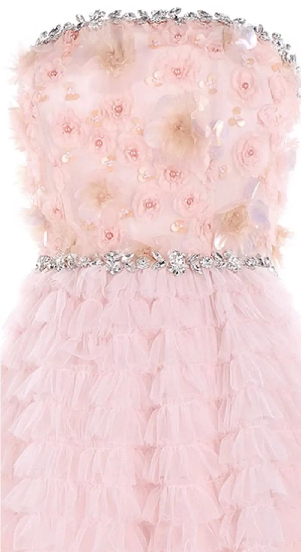 Pink Princess Ruffle Midi Floral Embroidery Dress
