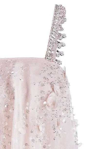 Pink Flower Embroidered Sequin Doll Party Dress
