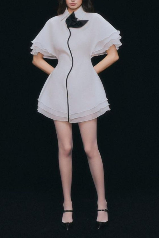 Trim Shirt Mini Dress in White