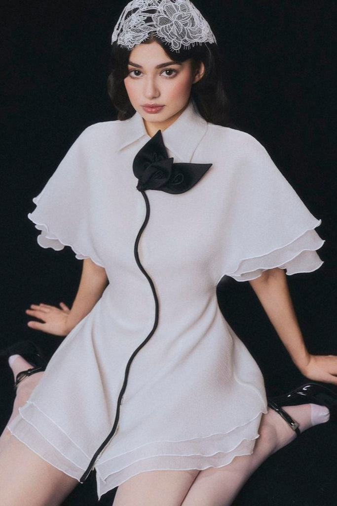 Trim Shirt Mini Dress in White