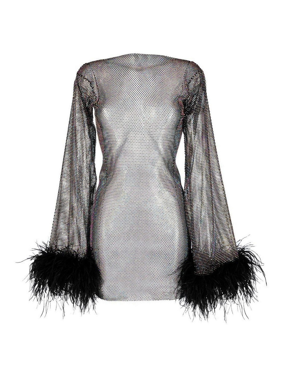 Rhinestone Mesh Feather Dress