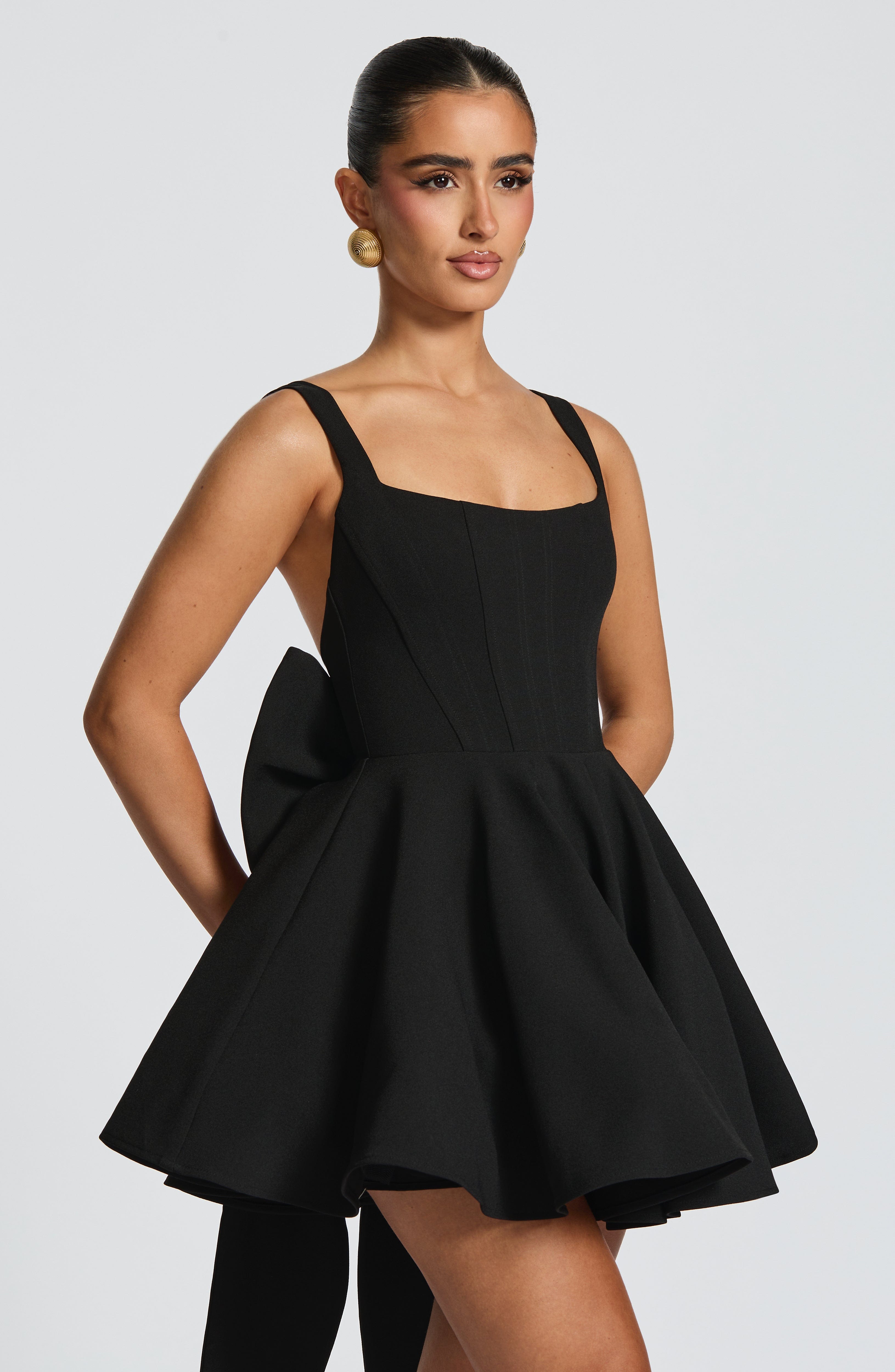 Back Embellished Mini Dress in Black