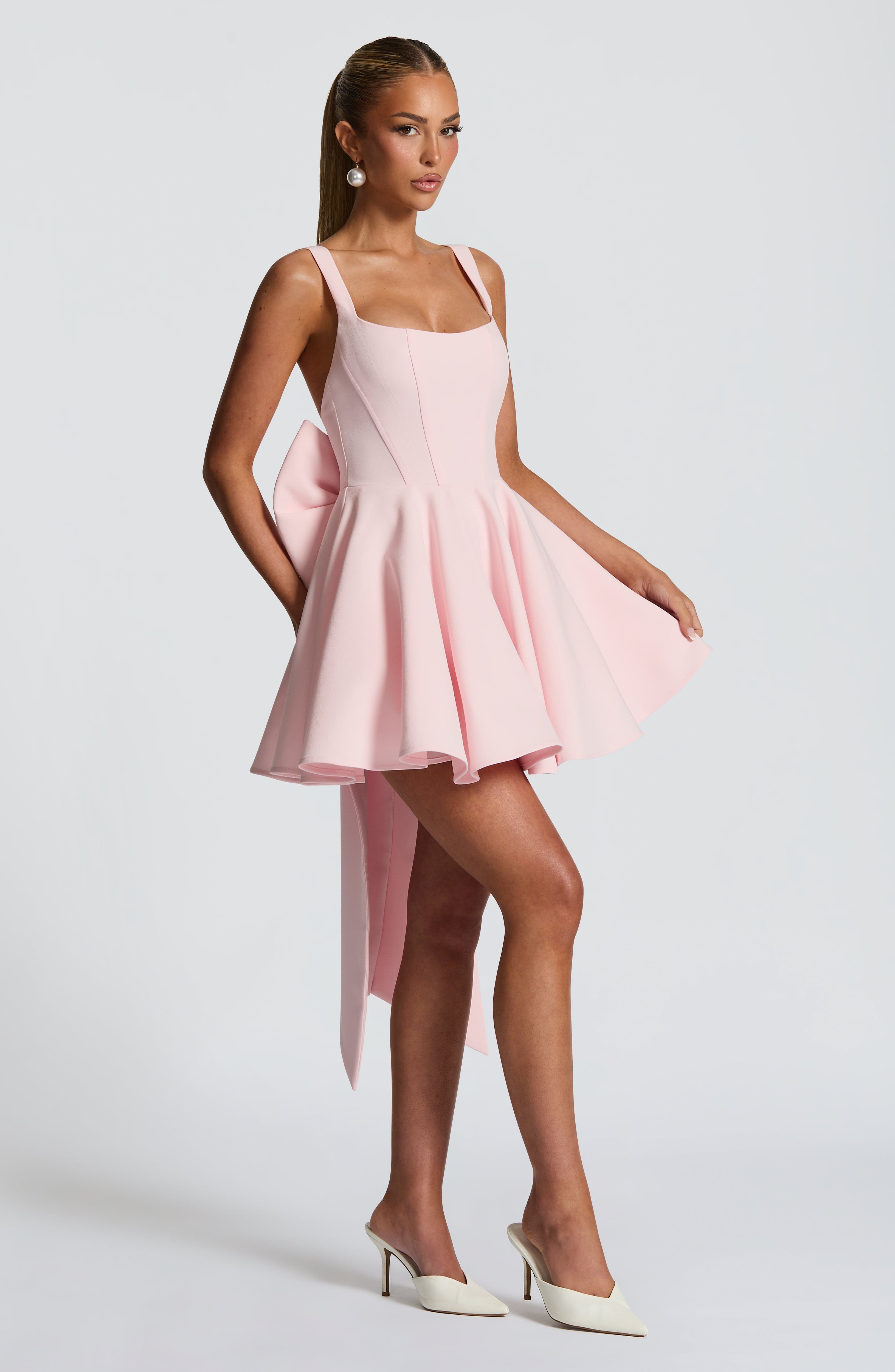Back Embellished Mini Dress in Blush