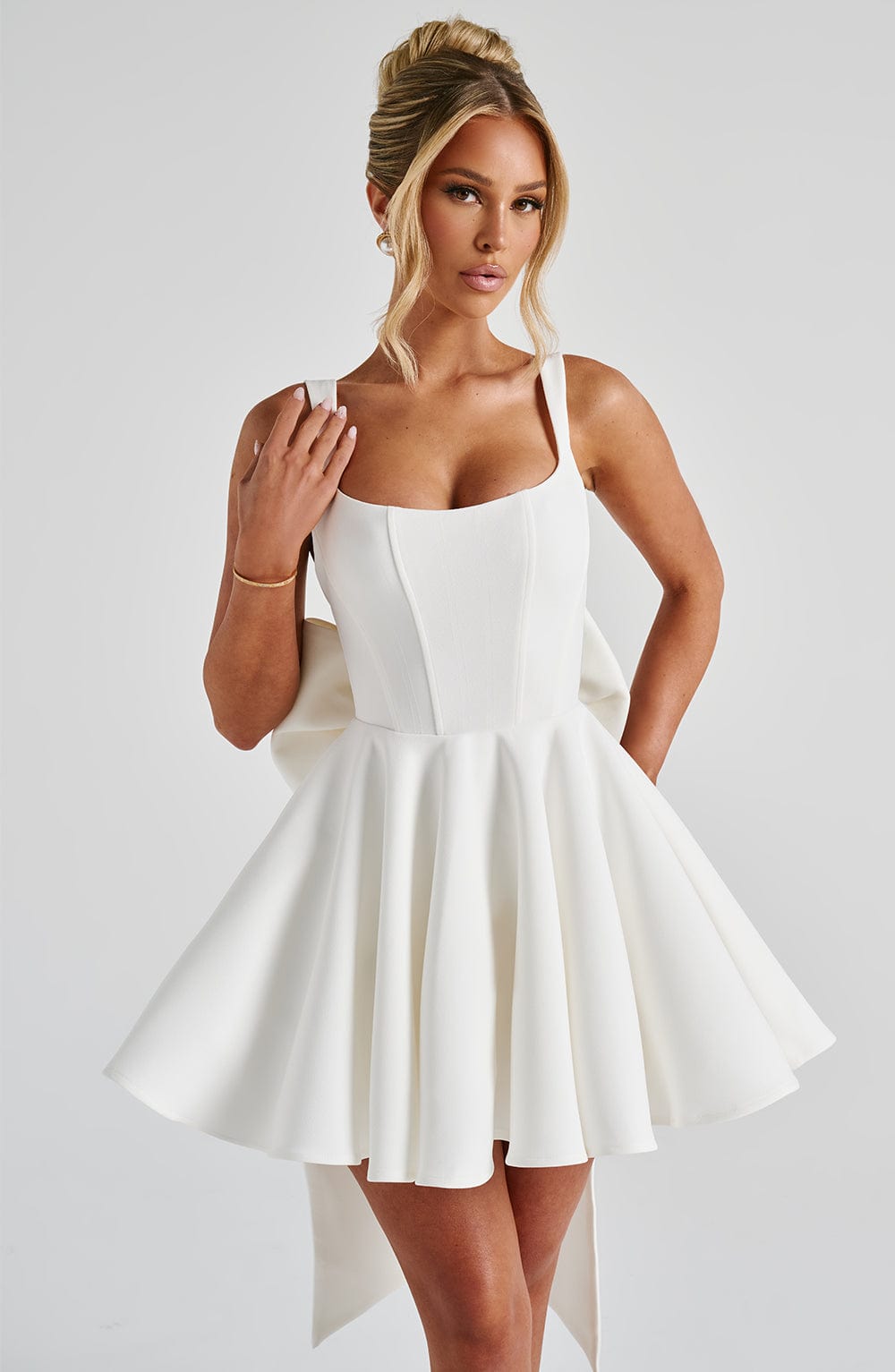 Back Embellished Mini Dress in Ivory