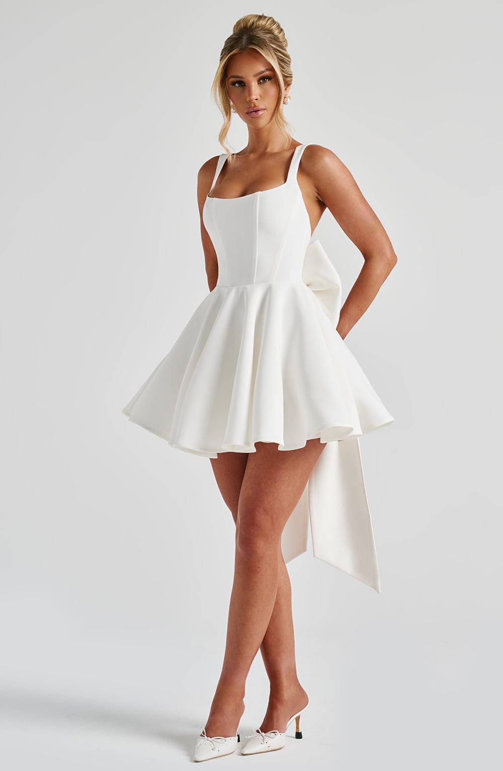 Back Embellished Mini Dress in Ivory