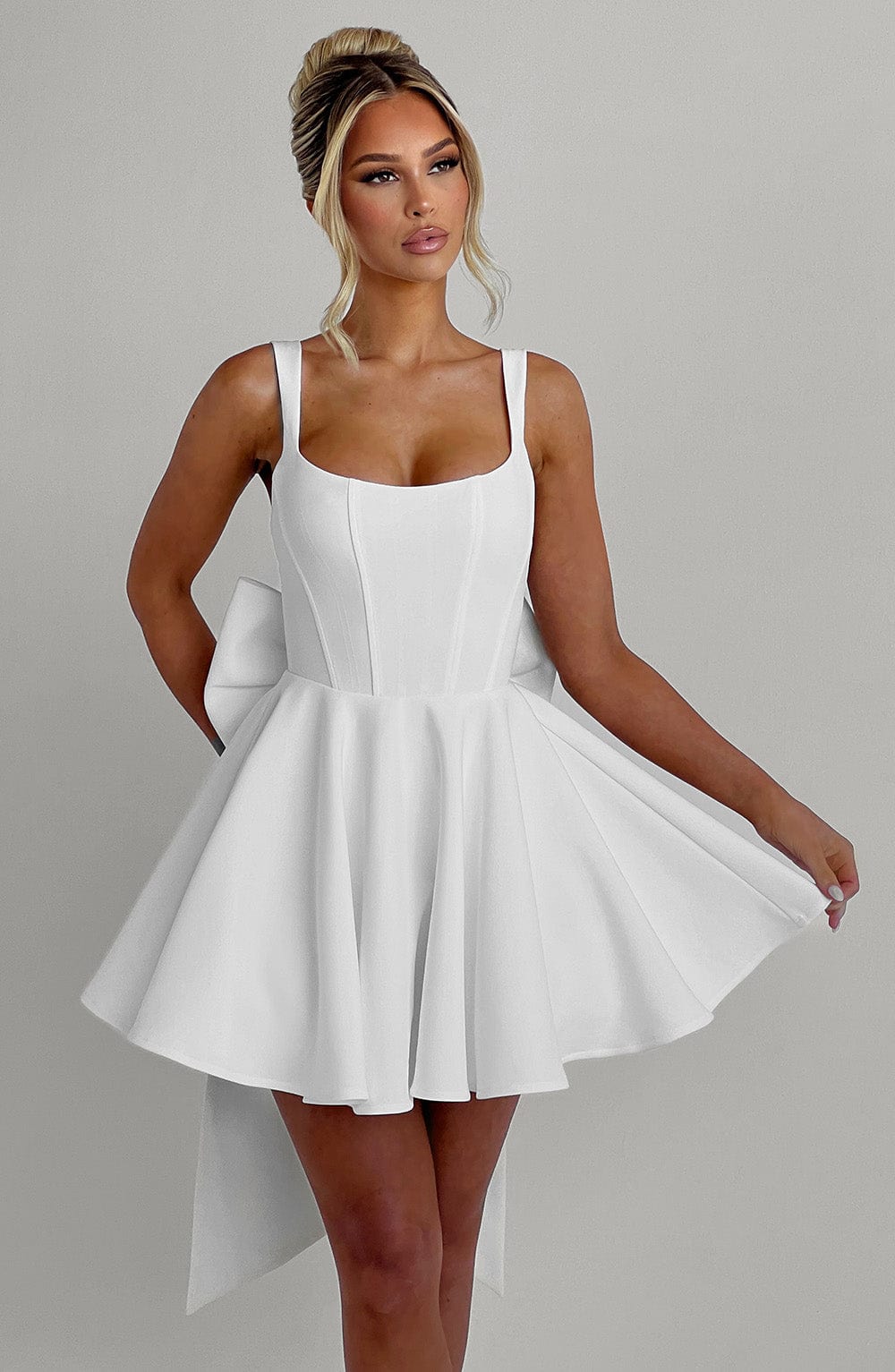 Back Embellished Mini Dress in Ivory