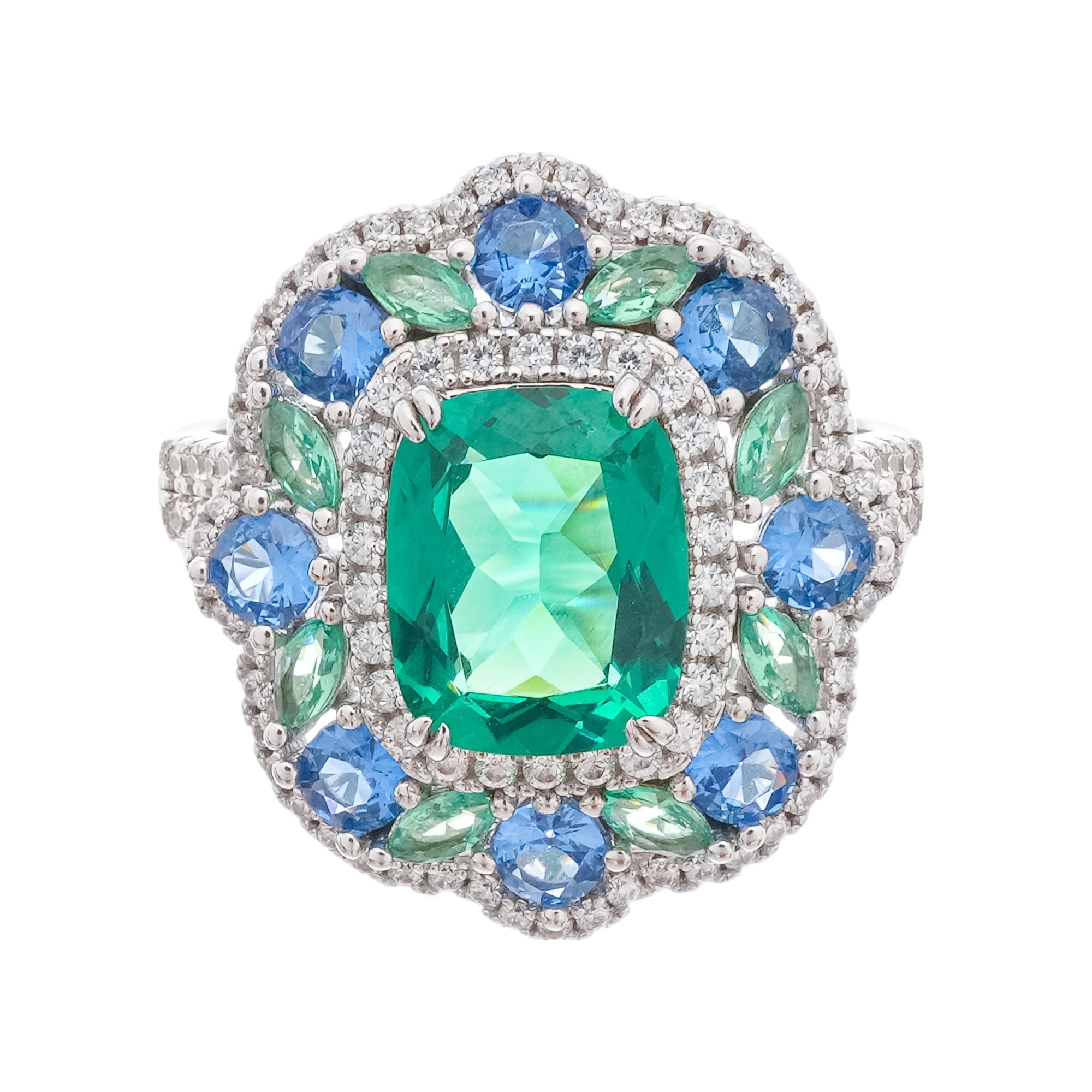 Clemence Green Emerald Cut Gemstone Sterling Silver Ring