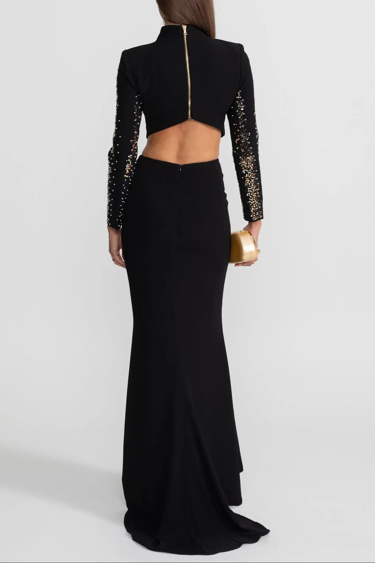 Embellished Co-Ord Set with Silver and Gold Sequin Detailing - Black