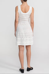 Sleeveless Mini Dress With Scalloped Lace Trim - White