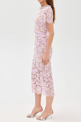 Pink hollow Lace Midi Dress