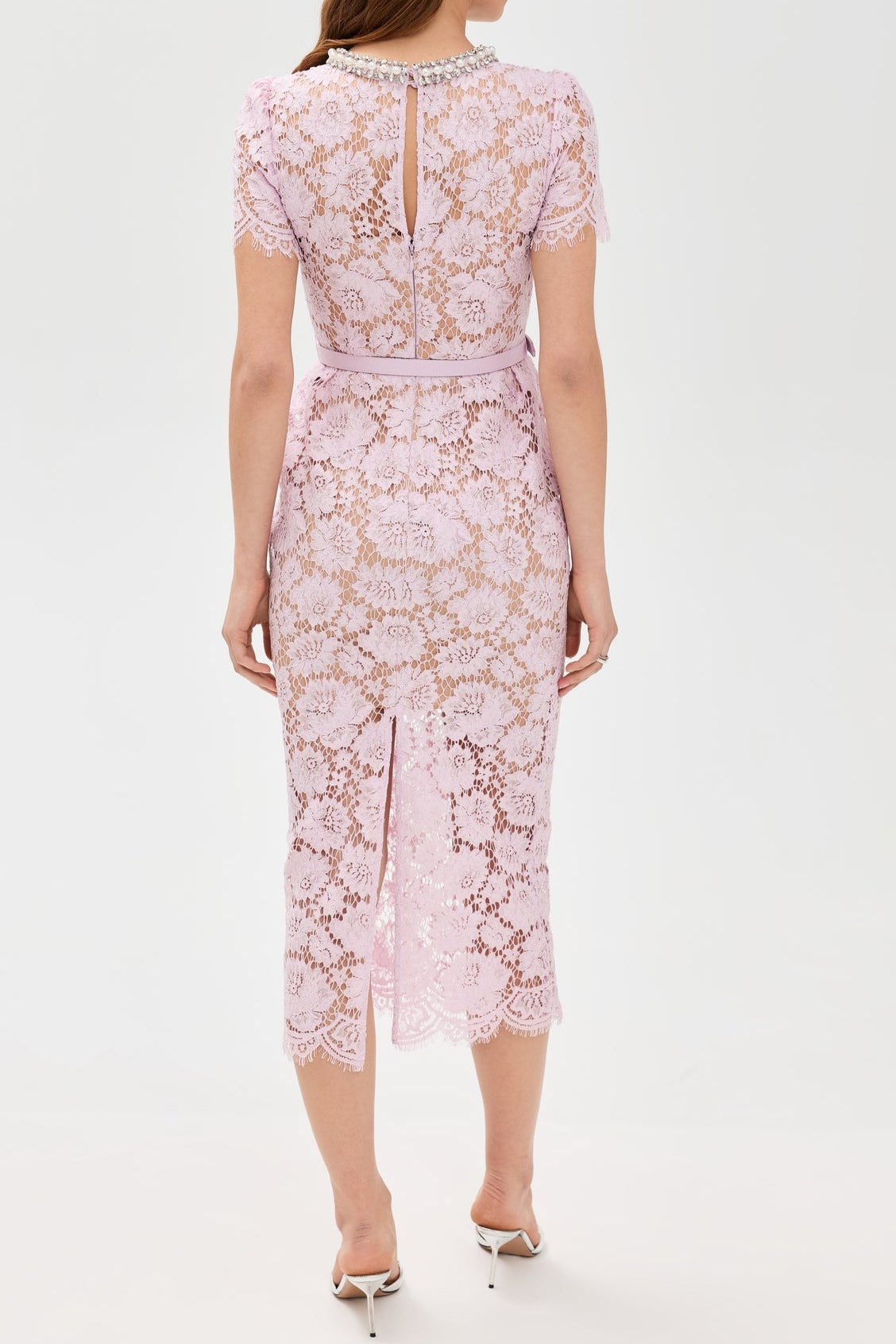 Pink hollow Lace Midi Dress