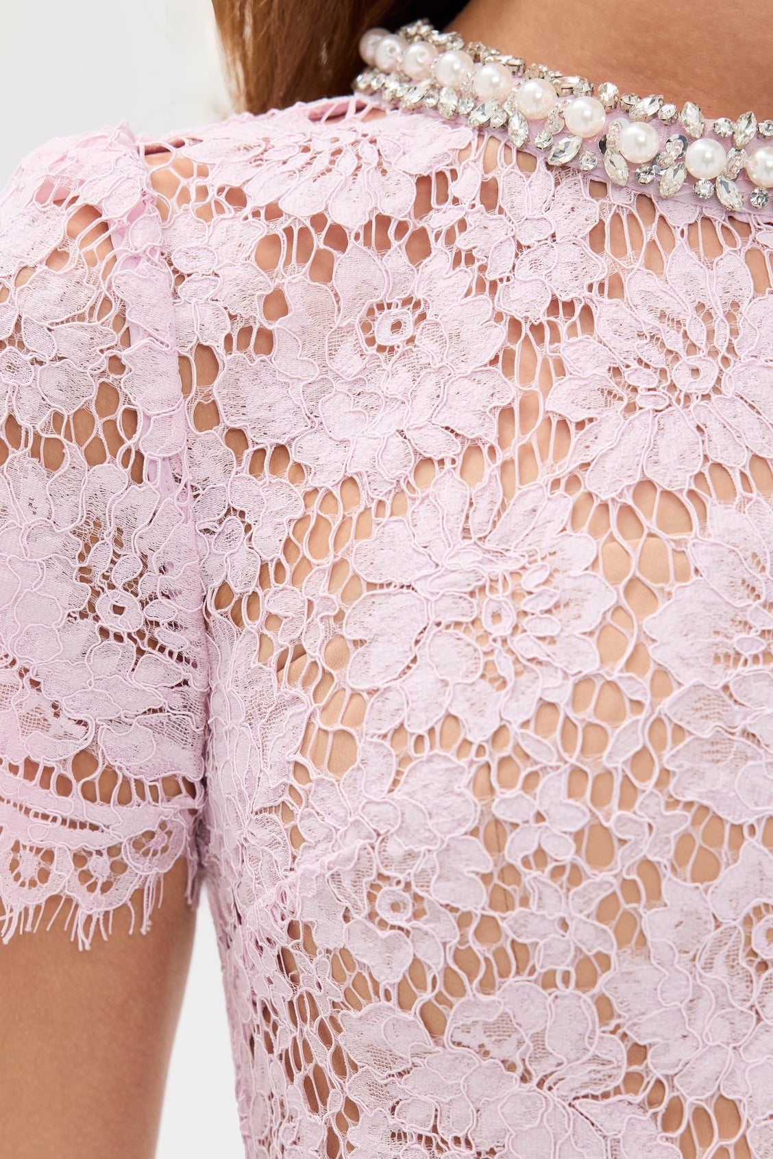 Pink hollow Lace Midi Dress