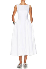 Stretch Cotton Sateen Midi Dress in white