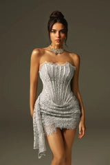 Silver Lace Corset Mini Dress