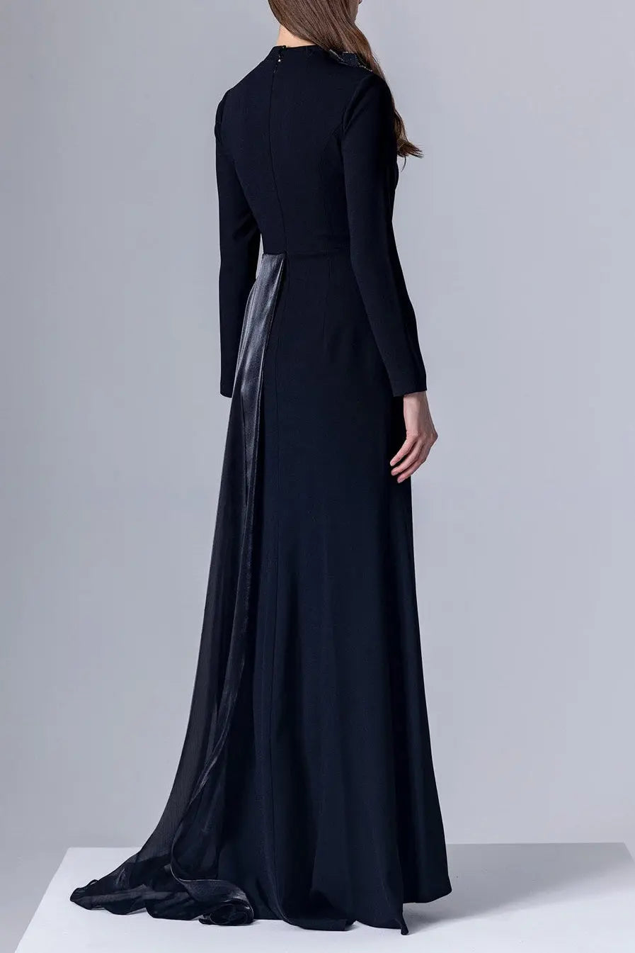 Crystal Flower Long-Sleeve Lace Maxi Dress in Blue