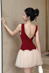 3D Flower Patchwork Mini Dress in Red