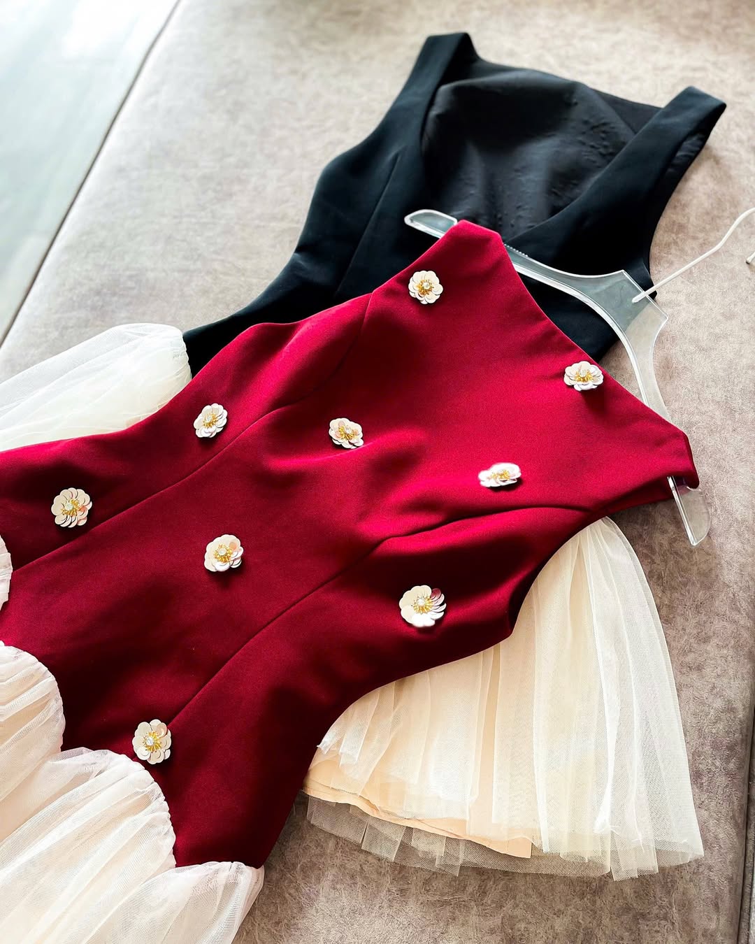 3D Flower Patchwork Mini Dress in Red