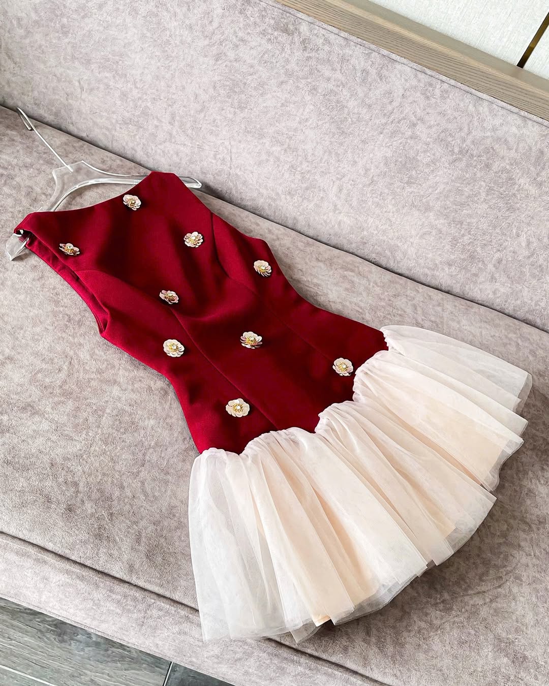 3D Flower Patchwork Mini Dress in Red