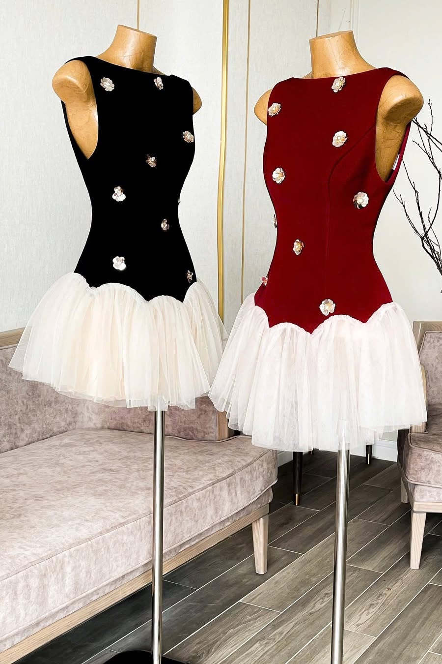 3D Flower Patchwork Mini Dress in Red