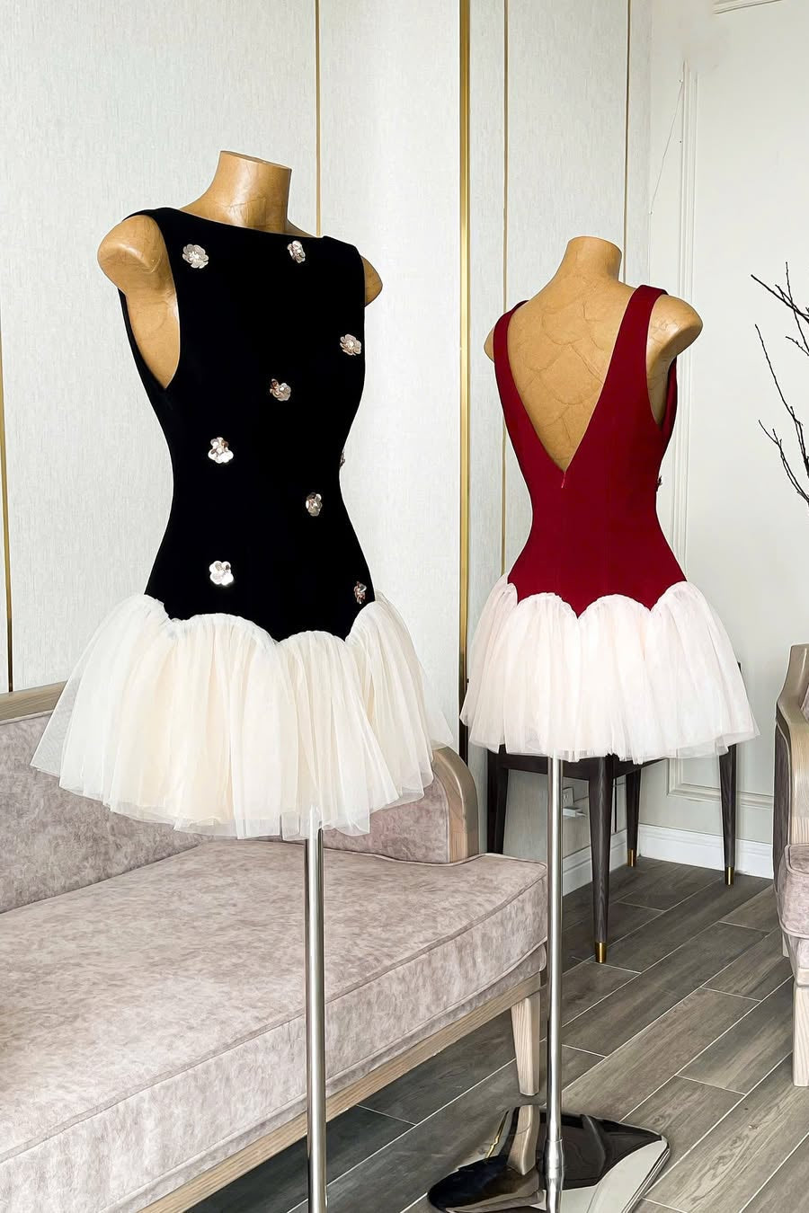 3D Flower Patchwork Mini Dress in Red