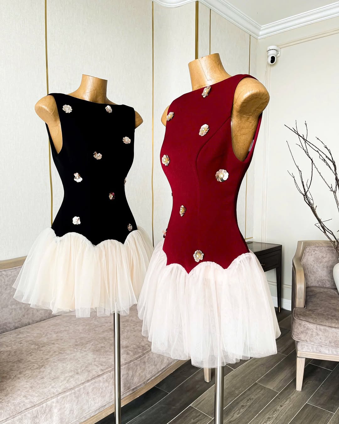 3D Flower Patchwork Mini Dress in Red