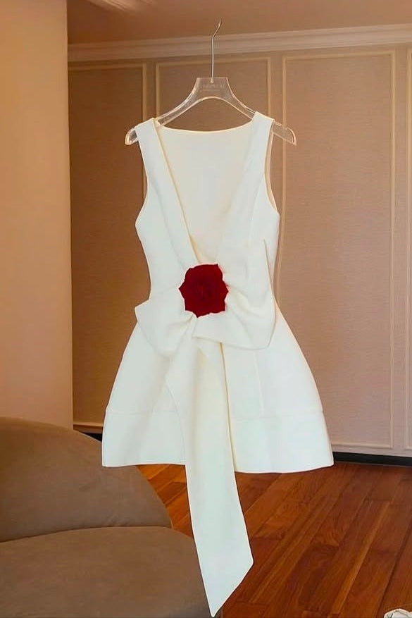 flower embellished mini dress in white