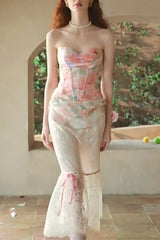 Floral Mirror Corset Skirt Set