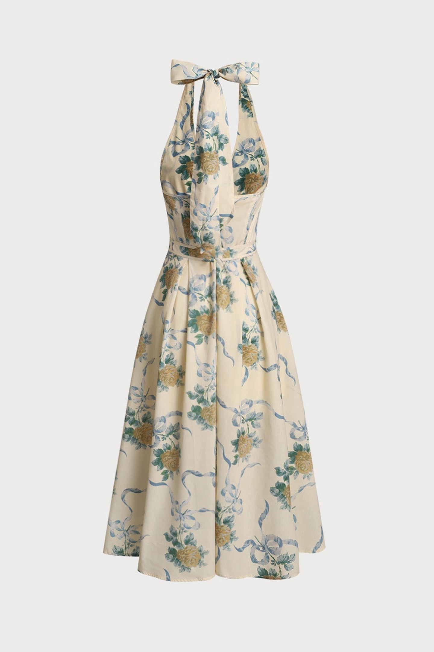 Floral Print Deep V Neck Midi Dress in Yellow